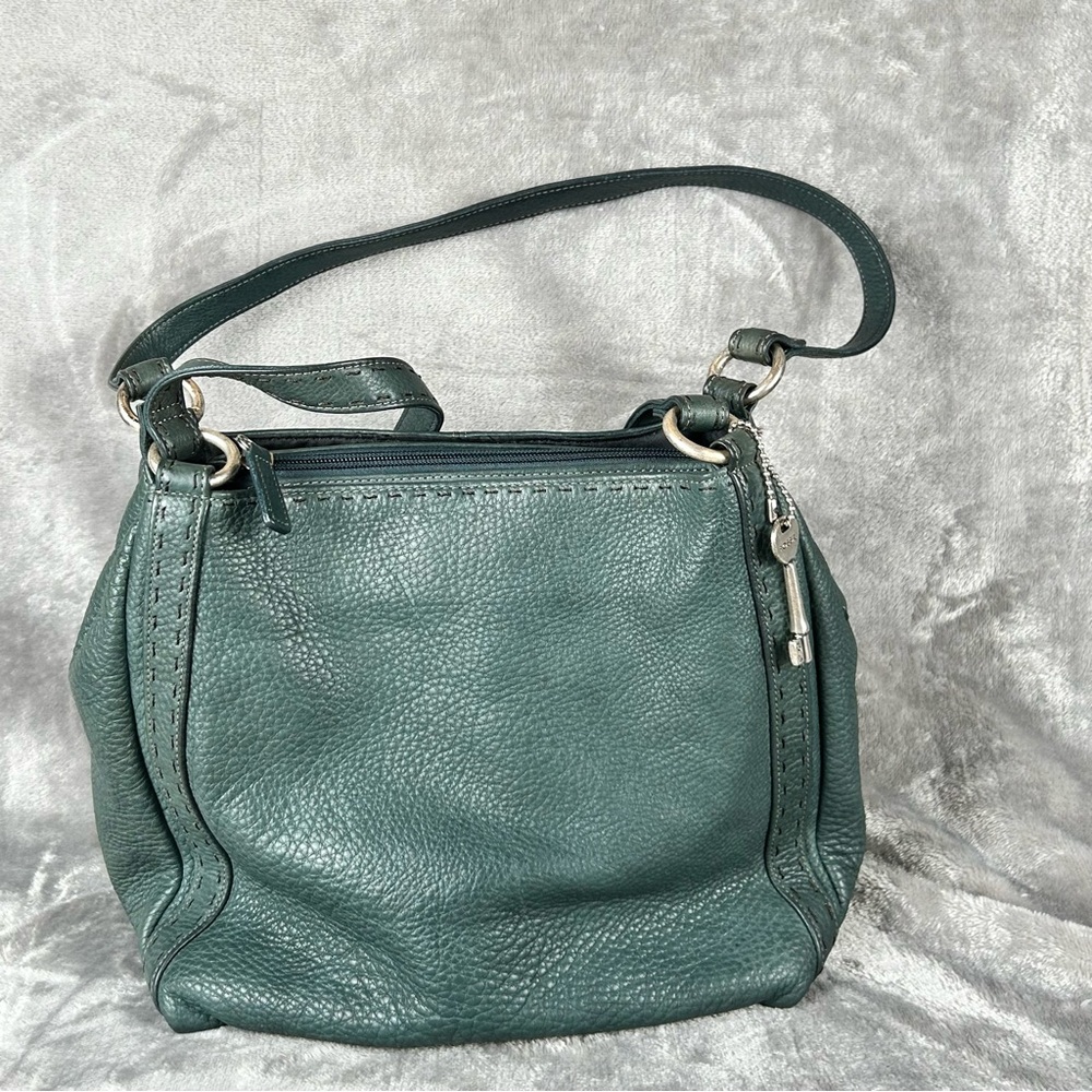 Fossil 1954 Green Leather Shoulder Bag with Key Soft‎ Pebbled Multiple Pockets